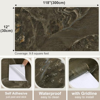 Glossy Brown Marble Wallpaper for Kitchen Marble Contact Paper