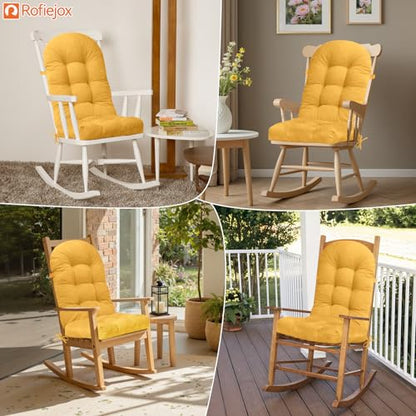Rocking Chair Cushion, High Back, 44 x 19 x 4 Inch, Colza Yellow - color: Colza Yellow