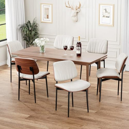 REONEY Dining Chairs Set of 4, Mid-Century Modern Kitchen Chairs, Off-White - color: Off-white Shell Strips