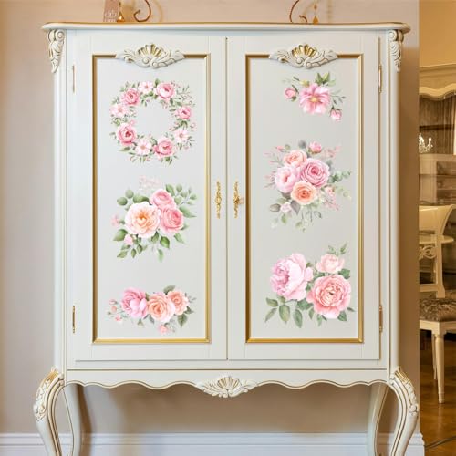 Peacoblue Pink Flowers Rub On Transfers for Furniture Craft 6"x12" - style: Pink Flowers