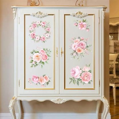 Peacoblue Pink Flowers Rub On Transfers for Furniture Craft 6"x12" - style: Pink Flowers