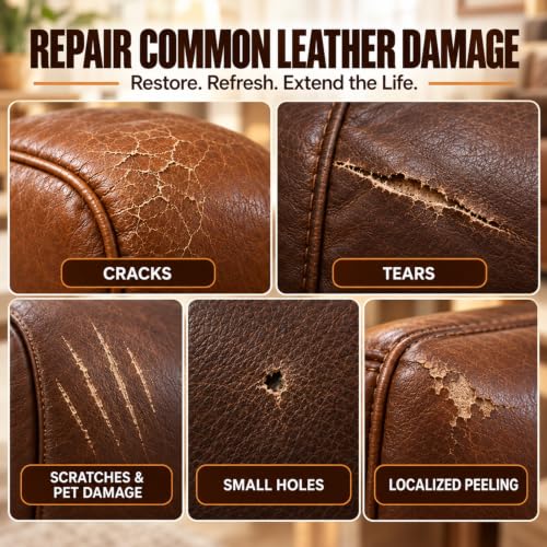 Brown Leather Repair Kit for Furniture & Couches, Car Seat Vinyl Repair Kit