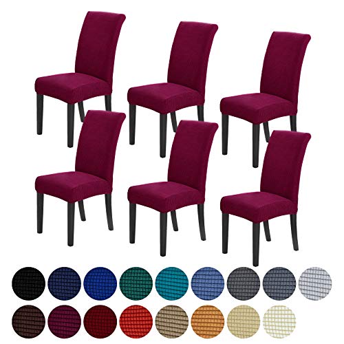 Stretch Chair Covers for Dining Room Set of 6, Removable Washable Dining Room Chair Covers, Dining Chair Slipcovers Seat Protector, Great for Home Decor and Banquet (Burgundy, 6 Pack) - color: Burgundy, size: 6 pack