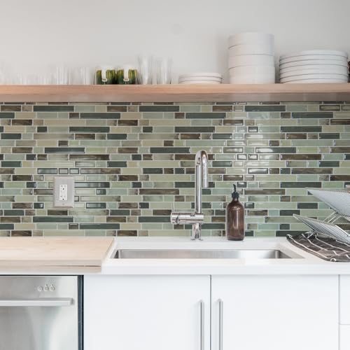 Art3d Linear Design Tile Peel and Stick Backsplash, 10-Sheet, Dark Brown - color: Dark Brown, size: 12 x 12 Inch
