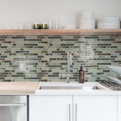 Art3d Linear Design Tile Peel and Stick Backsplash, 10-Sheet, Dark Brown - color: Dark Brown, size: 12 x 12 Inch