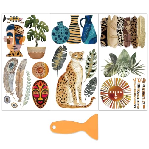 OLYCRAFT 3 Sheets/Set African Totems Rub on Transfers for Furniture and Craft 6x12 Inch Leopard Furniture Decal Transfer Stickers Rub on Decal with 1pc Scraper for Wooden Furnitures Home Decorations - style: African totems