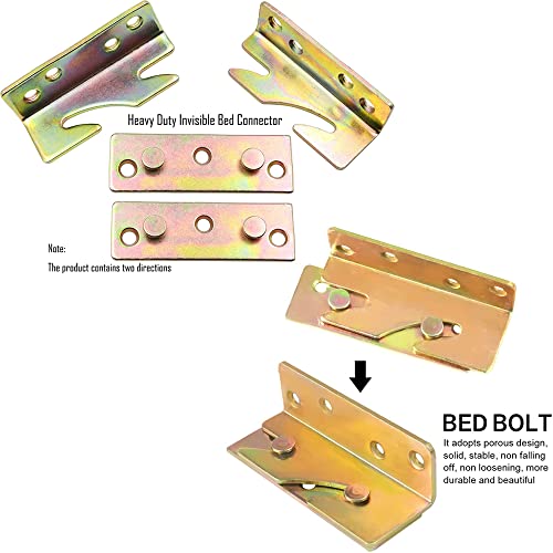 4 Sets Bed Rail Brackets Bed Frame Hardware for Connecting to Wood, Headboards and Foot-Boards,Heavy Duty Bed Rail Fittings Bracket with Mounting Screws (Gold) - color: Gold