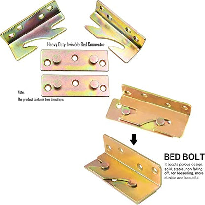 4 Sets Bed Rail Brackets Bed Frame Hardware for Connecting to Wood, Headboards and Foot-Boards,Heavy Duty Bed Rail Fittings Bracket with Mounting Screws (Gold) - color: Gold