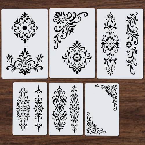 6 PCS Vintage Border Stencil, White Corner Stencils for Painting on Wood