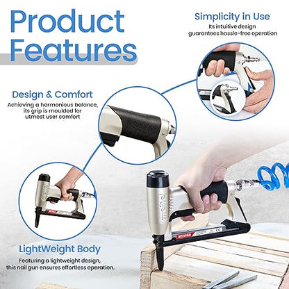 meite MT7116LN Pneumatic Upholstery Stapler 22 Gauge 71 Series 3/8" Crown 1/4" to 5/8" Length Long Nose Stapler