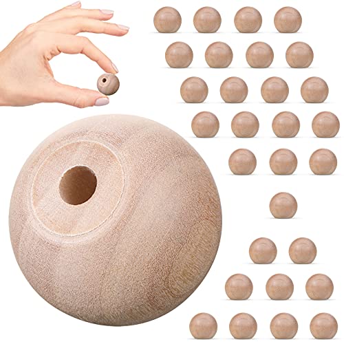 Jetec 30 Pcs Unfinished Wood Ball Knobs for Crafts Round Drawer Handles