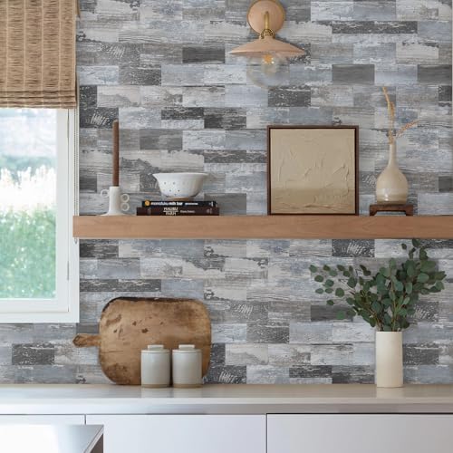 Vamos Tile 100-Pack Peel and Stick Backsplash Tile,3" x 6" PVC Subway Tile - color: Distressed Wood