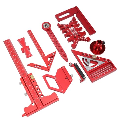 Woodworking Measurement Tool Kit 9-Piece Aluminum Alloy Ruler Set with Storage Box for Wood Board Splicing Drawing Carving and Polishing