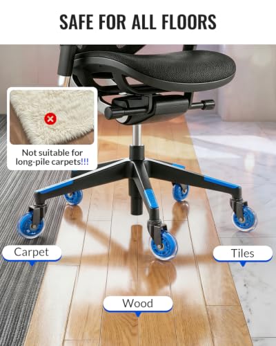 HOLKIE Gaming Chair Wheels Blue Roller Blade Rubber Caster 3 Inch Set of 5 for Carpet Hardwood Floors - color: Blue