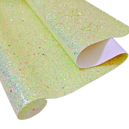 Meishu Spring Green Glitter Faux Leather Roll, 12 x 52 inches, Bright Lime Green Glitter Leatherette Sheets for Sewing(24018#13 Light Green) - color: 24018#13 Light Green