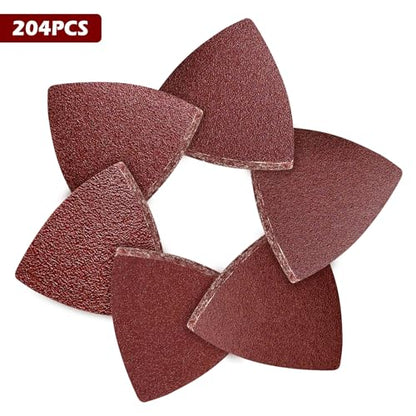 204PCS towbluii Oscillating Multitool Sandpaper, 3-1/8 Inch Triangle Sandpaper for Triangle Sanding Pads, Assorted 40/60/80/120/180/240 Grit 30pcs Each - size: 204 pcs Triangle Sanding Pads 3-1/8 Inch
