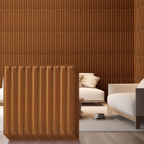 Nuanchu 32 Pcs 3D Wall Panels, 12"x12" PVC Fluted Tiles, Walnut - color: Brown