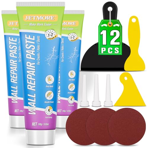 JETMORE 12 Pcs Drywall Repair Kit, 3 x 3.5 oz Wall Repair Paste for Cracks
