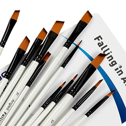 Falling in Art 12 PCS Professional Angled Paint Brushes Set - style: 12 Pcs Angled