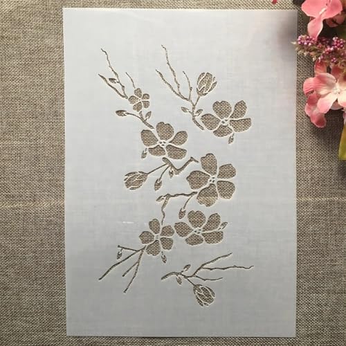 TIAMECH A4 Reusable Cherry Branch Stencil for Painting - style: Cherry Branch