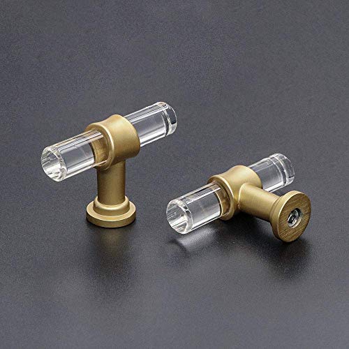 Goldenwarm 10 Pack Brushed Brass Cabinet Knobs Acrylic Drawer Knobs - LS9165GD Acrylic Pull Handles for Kitchen Cabinets Dresser Cupboard Hardware Pulls Handles - color: ‎Brass-acrylic