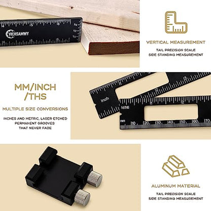 3PCS Black Metal Woodworking Ruler, Adjustable 6/8/12 Inch Precision Pocket Slide Ruler,Inch and Metric Measuring Ruler for Woodworker (Black) - color: Black
