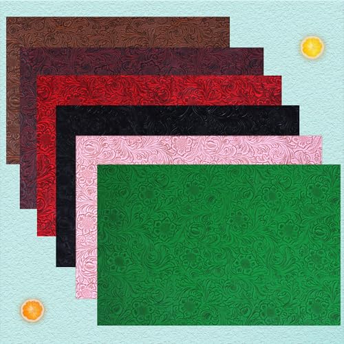 Ramya Embossed Faux Leather Sheets Fabric 12" x 53",for Handmade DIY Bows Wallet Sewing,Leather Earring Crafts Projects (Maroon Red) - color: Maroon Red