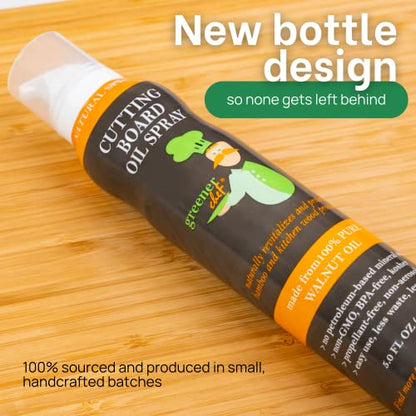 Greener Chef Non Toxic Cutting Board Oil - Innovative Spray for No Mess and Less Waste - Pure Italian Walnut Oil Conditioner for Wood Butcher Blocks, Bamboo Chopping Boards and Wooden Kitchen Utensils
