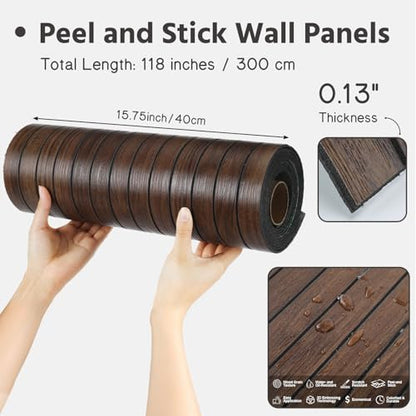 Geelin Peel and Stick PVC Wood Slat Wall Panel Decor 118" x 15.75", Walnut - color: Walnut