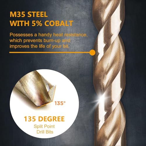 POWERTEC 1/2" & 1/4" Cobalt Drill Bits - 8 Pack - M35 HSS Jobber Length Twist Bits with 135° Tip for Drilling Wood, Metal, Stainless Steel, Nickel Alloy, Cast Iron & Plastic (QDB2106) - style: 8PK 1/2" & 1/4" Cobalt Drill Bits (M35 135°)