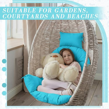 Tudomro Waterproof Egg Chair Cushion with Pillow Filling 2.58 kg Replacement Rocking Wicker Chair Cushion 48" x 32" High Back Hanging Swing Hammock Pad Thicken for Outdoor Patio Garden(Lake Blue) - color: Lake Blue
