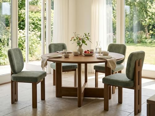 CIMOTA Chenille Dining Chairs Set of 4, Modern Upholstered Side Chairs with Walnut Wooden Frame and Contoured Backrest, Mid-Century Inspired Accent Chairs for Dining Room, Green - color: Green