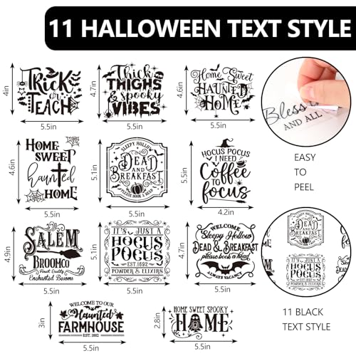Whaline 11 Sheets Halloween Word Rub on Transfer for Crafts Black Warm Letter Rub on Transfer Stickers Farmhouse Furniture Decals for Home Party DIY Crafts, 5.5 x 5.5 Inch