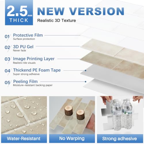 Thicker Design Peel and Stick Backsplash Tile，Self Adhesive Wall Tiles for Kitchen & Bathroom (10 Sheets, Beige) - color: Beige