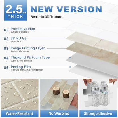 Thicker Design Peel and Stick Backsplash Tile，Self Adhesive Wall Tiles for Kitchen & Bathroom (10 Sheets, Beige) - color: Beige