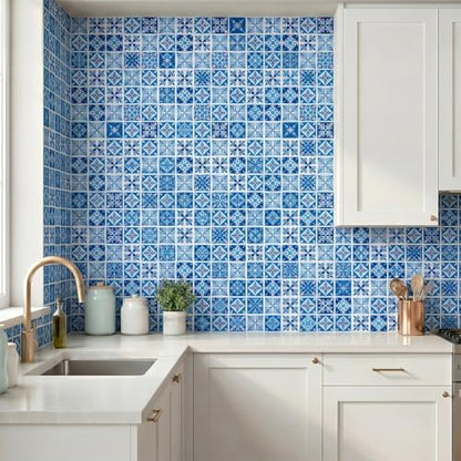 Arttown Peel and Stick 3D Wall Backsplash, 10-Sheet, 12" × 12" Cyan - color: Mediterranean, size: 10PC 12"x12"