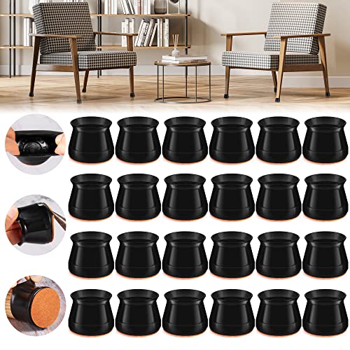 24PCS Upgraded Silicone Chair Leg Floor Protectors for Hardwood Floors, Furniture Sliders for Chair Legs, Felt Bottom Furniture Pads, Anti-Slip Round&Square Cap Covers to Scratch and Reduce Noise - color: Solid Black-24pcs, size: Universal Large(Fit:1.57"