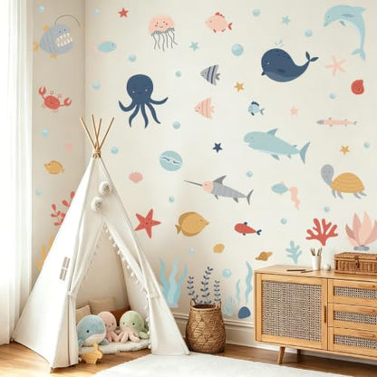 Ocean Animals Wall Decals, 6 Sheets 84 Pcs - color: Sea Creature