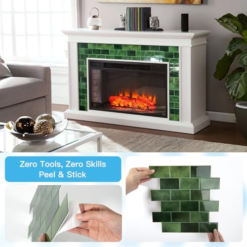 Art3d 10-Pack Subway Tiles Peel and Stick Backsplash, Green, 12 x 12 Inch - color: Green