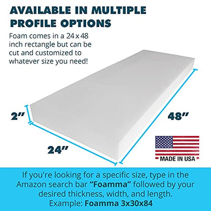 Foamma 2" x 24" x 48" High Density Upholstery Foam Padding, Thick-Custom Pillow, Chair, and Couch Cushion Replacement, Craft Upholstery Supplies for Cushions and Seat Repair - color: High Density, size: 2" x 24" x 48"