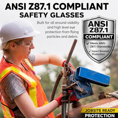 BISON LIFE Clear Safety Glasses for Men & Women, ANSI Z87.1 Certified, 6 Pk - color: Clear/Clear
