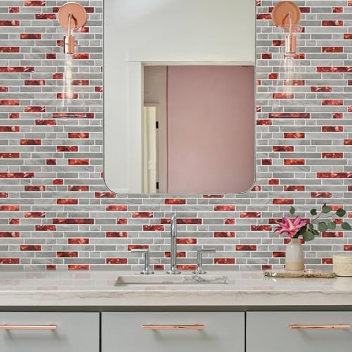 STICKGOO Thicker Peel and Stick Backsplash Tile for Kitchen and Bathroom - color: Red