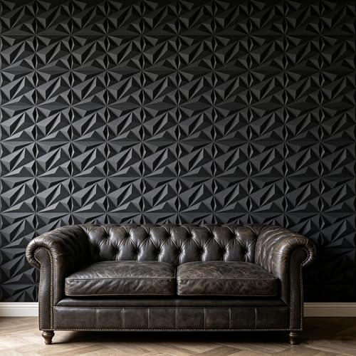 3D Wall Panels 33 Pack, 12×12 Inch Black Diamond Textured PVC Wall Panels, 32 Sq.Ft Coverage, Modern 3D Decorative Wall Tiles, Interior Accent Wall Panels for Living Room, Bedroom,Office, Hotel