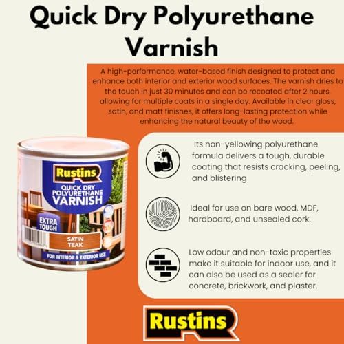 Rustins Quick Dry Polyurethane Varnish Gloss Clear 250ml | 8.5 Fl. Oz. - color: Gloss Clear, size: 250ml