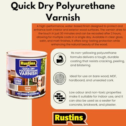 Rustins Quick Dry Polyurethane Varnish Gloss Clear 250ml | 8.5 Fl. Oz. - color: Gloss Clear, size: 250ml