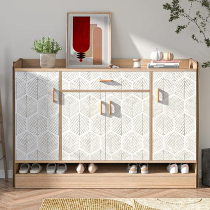 MelunMer Geometric Peel and Stick Wallpaper Boho Beige White 17.3''×78.8'' - color: Beige, size: 78.7"×17.3" (9.5 sq.ft)