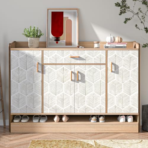 MelunMer Geometric Peel and Stick Wallpaper Boho Beige White 17.3''×787'' - color: Beige, size: 787"×17.3" (94.7 sq.ft)
