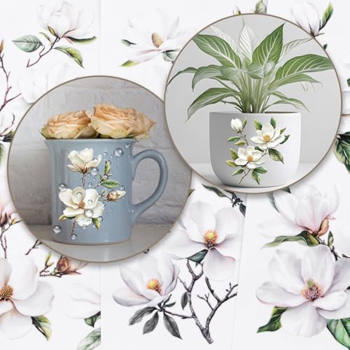 Magnolia Rub on Transfers Stickers, 3PCS Magnolia Flower Branch Furniture Transfers Stickers Decals for Bedroom Bedside Table Bookcase Wardrobe Desk Drawer Dresser - color: White Magnolia