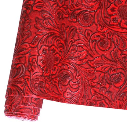 Ramya Embossed Faux Leather Sheets Fabric 12" x 53",for Handmade DIY Bows Wallet Sewing,Leather Earring Crafts Projects (Red) - color: Red