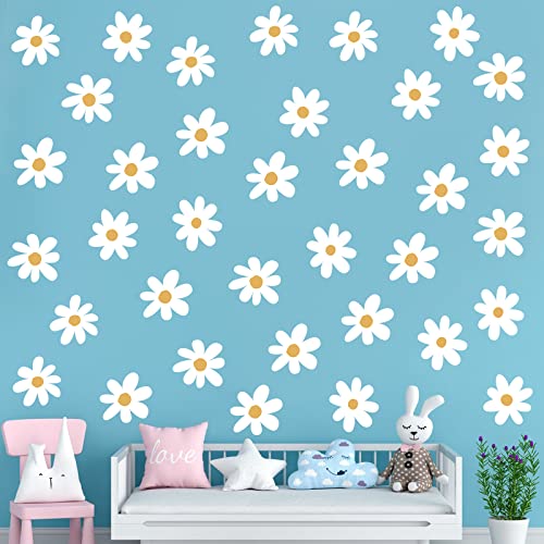 BBTO 6 Sheet Daisy Wall Decal Flower Removable, Simple Style, White - color: White